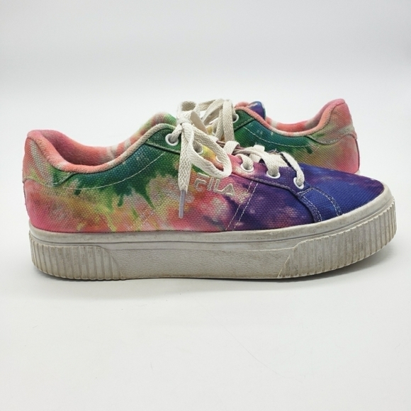 Fila Shoes - Fila women US 7.5 rainbow sneakers platform tie dye lace up textile upper rubber